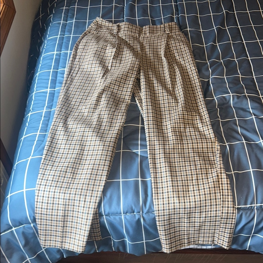 Primark Brown and White Dress Pants with Classic Check Pattern